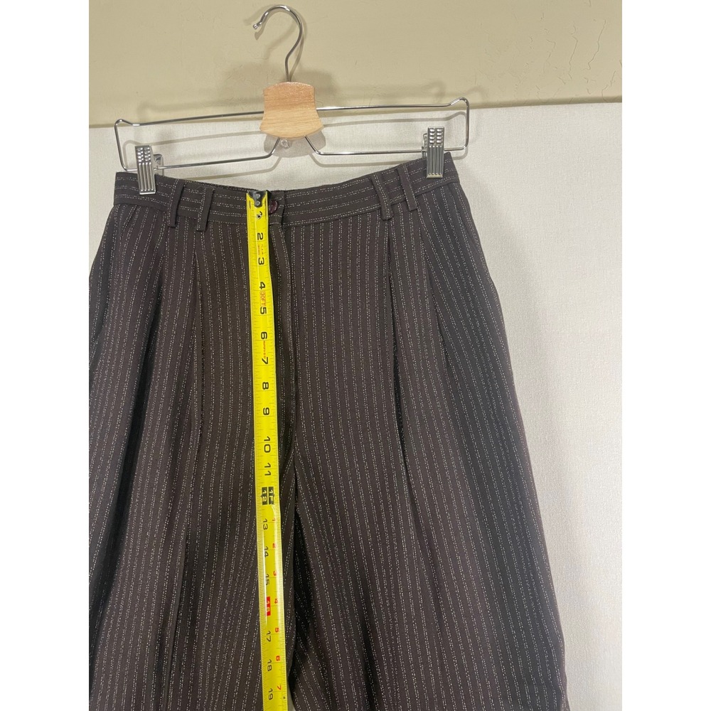 Vintage Express Pinstripe Pleated Trousers Brown High Rise Tapered Pants 9/10 - Picture 6 of 8